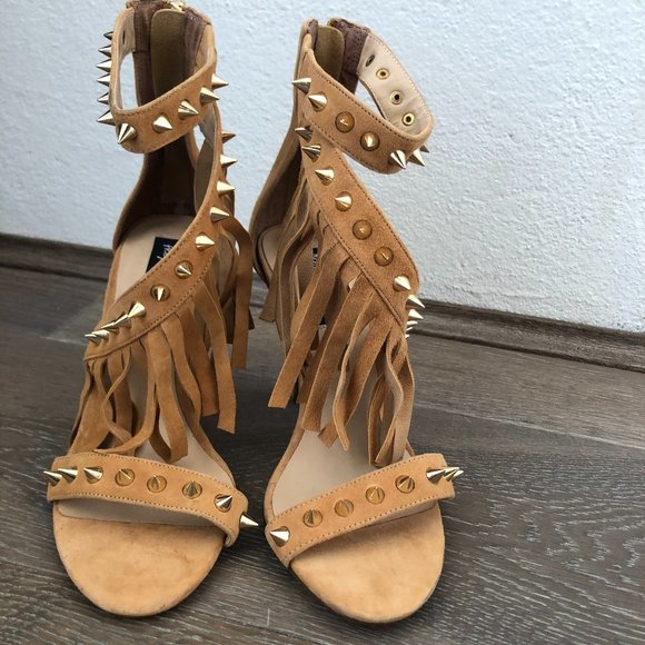 Alexandra G Tan Brown Open Toe Studded Strapy Stiletto Heels Size 37 AU 6 NEW - Picture 3 of 14